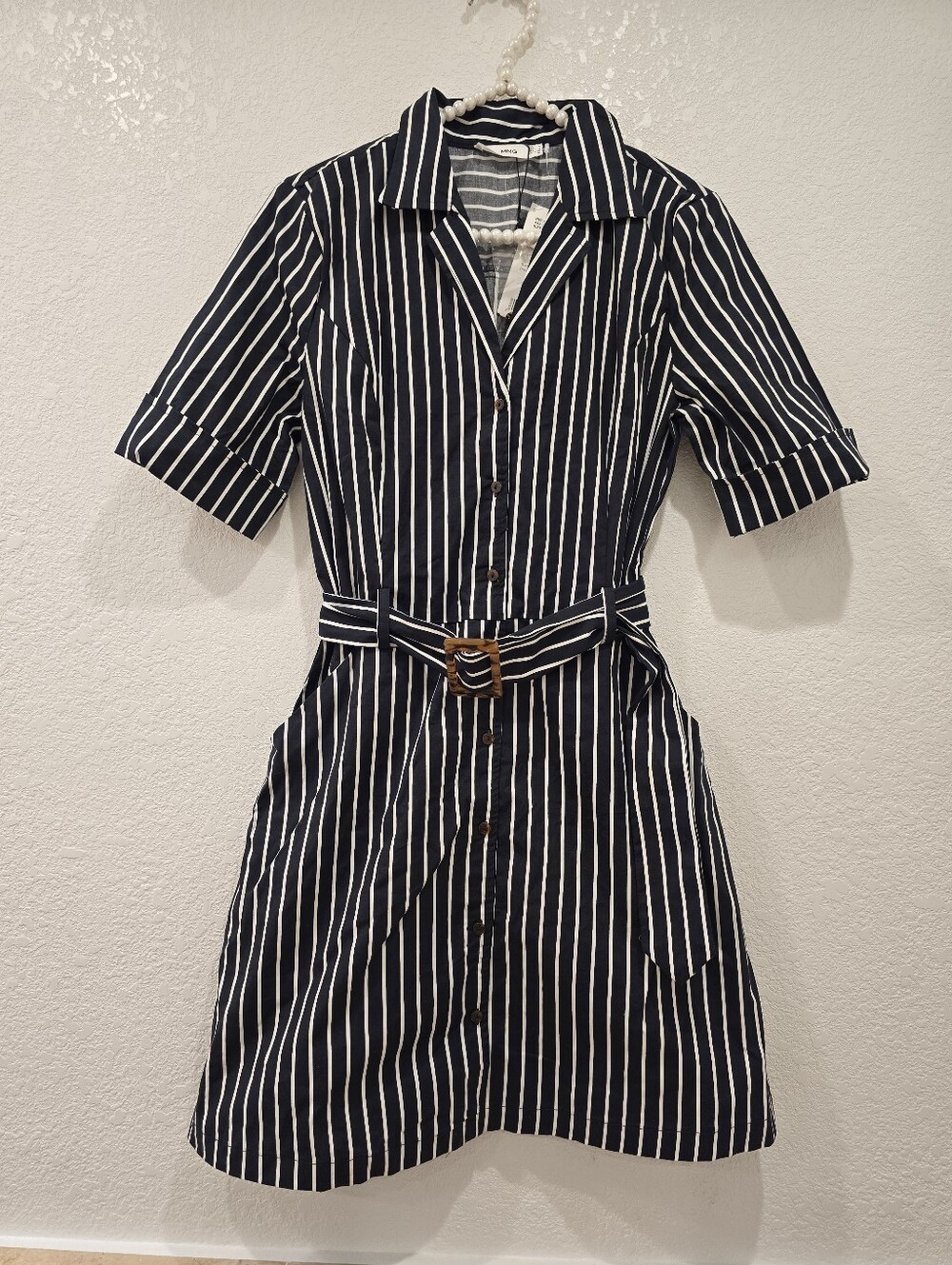 MANGO black and white striped cotton shirt dress NWT M - Picture 4 of 8